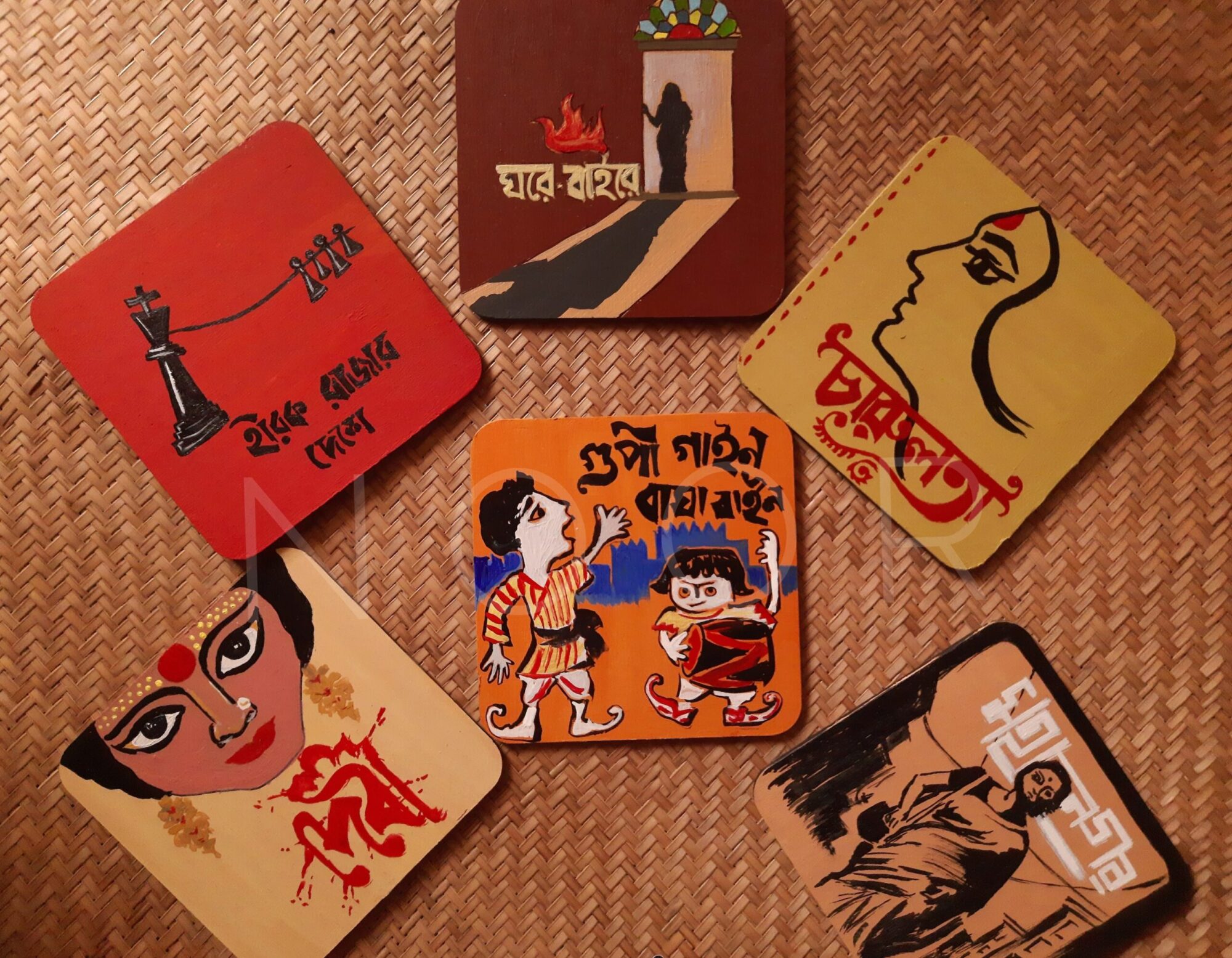 Tea Coasters - Charulata, Devi,Ghore Baire, Hirak rajar deshe, Gupi Gayen Bagha Bayen, Mahanagar (Set of 6)