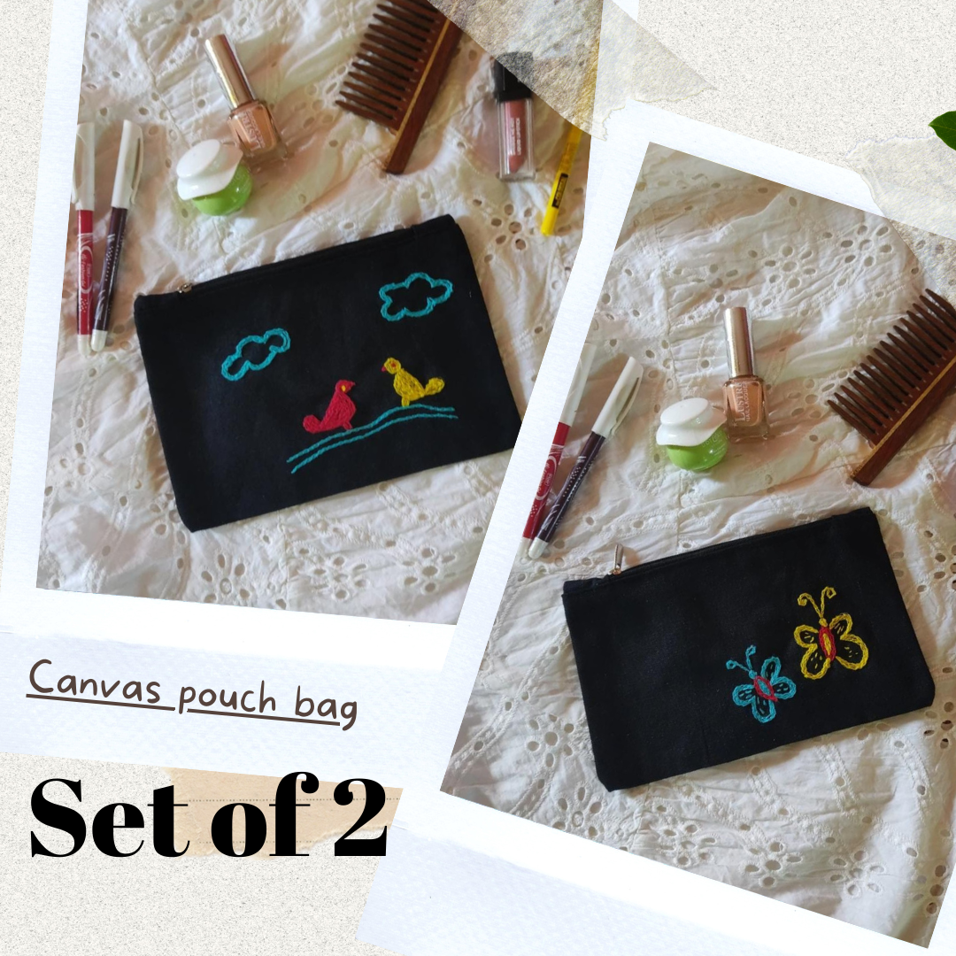 Canvas pouch bag  (Set of 2)- Pakhi & Projapoti