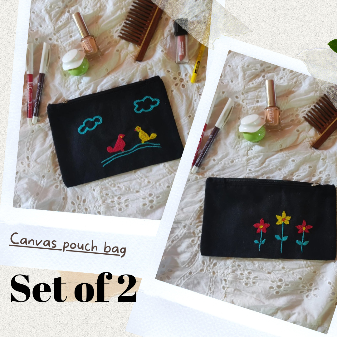 Canvas pouch bag  (Set of 2)- Pakhi & Phool
