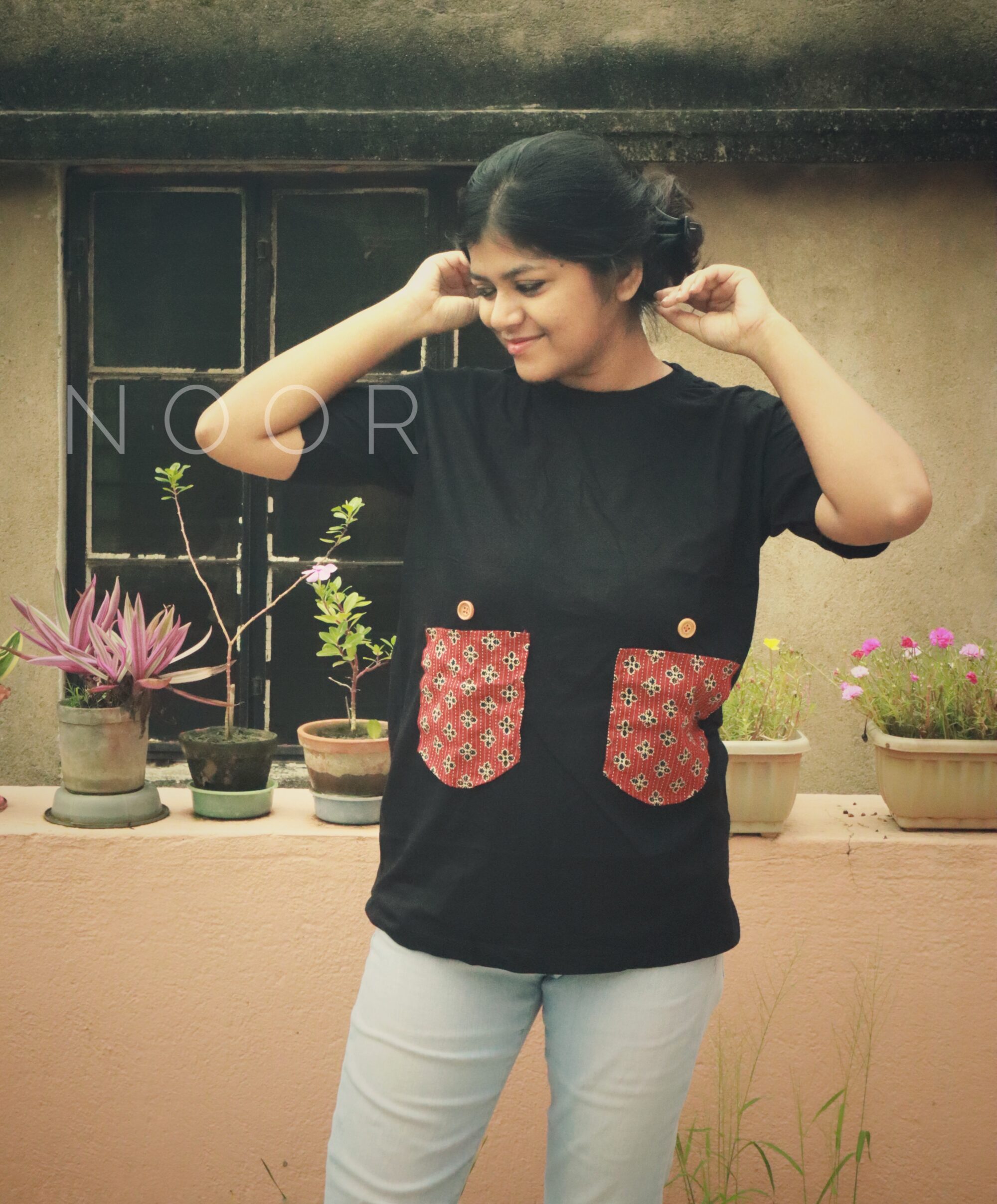 Patch Work T-Shirt (Maroon Pattern)